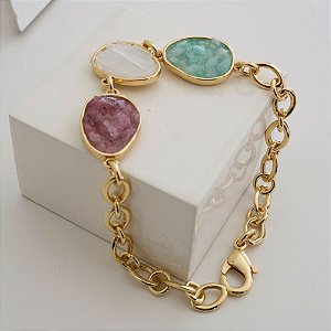 Pulseira Vivaz com Pedra Natural Amazonita, Selenita e Rodonita
