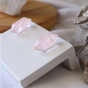 Brinco com Pedra Natural Bitermin Quartzo Rosa em Prata 925