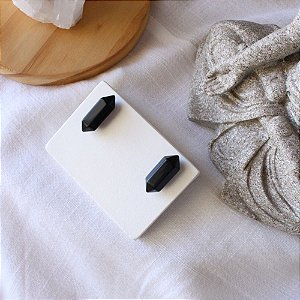 Brinco com Pedra Natural Obsidana Biterminada em Prata 925
