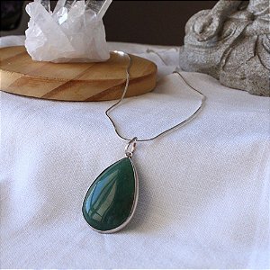 Colar Longo com Pedra Natural Quartzo Verde em Prata 925
