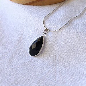 Colar com Pedra Natural Obsidiana em Prata 925