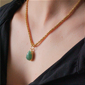 Colar Gota com Pedra Natural Quartzo Verde