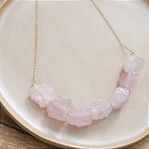 Colar Nature com Pedra Natural Quartzo Rosa