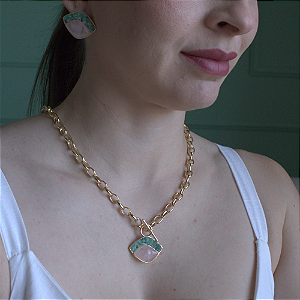 Conjunto Aura Vivaz Quartzo Rosa e Esmeralda