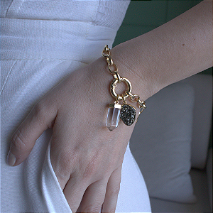 Pulseira Aura Vivaz Pirita e Quartzo Transparente