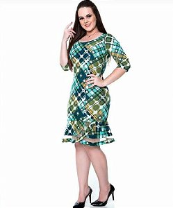 Vestido Modelado manga 3/4 Forrado Zíper nas costas  com Elastano