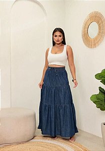 Saia Jeans Longa Feminina 3 Marias Com Elastico Na Cintura