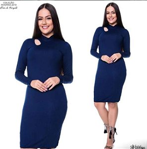 Vestido Hadazza Tubinho Manga Longa Forrado com recorte no ombro