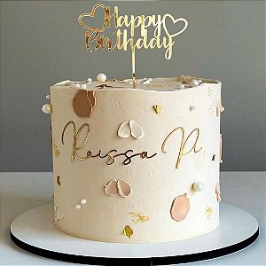 Topo de Bolo Acrílico espelhado 12x12 cm(Happy Birthday Coração)