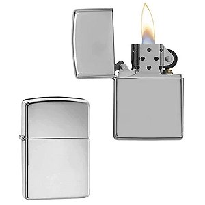 Isqueiro Preto e Prata Metálico Zippo Recarregável a Fluido Clássico Pavio