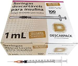 Seringa Desc. p/ Insulina 1 ml 13x0,45mm c/100.