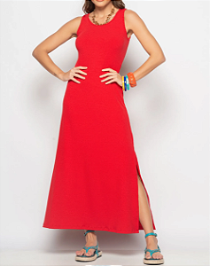 Vestido Longo Regata Com Fenda Canelado Vermelho Salvatore