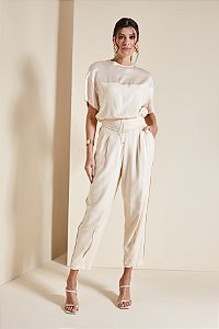 Calça Cenoura Linho e Acetinado - ALL'S