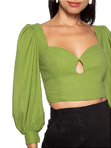 Blusa Decote Mangões FARM - Verde Figueira