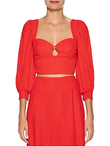 Blusa Decote Mangões FARM - Vermelho Espetáculo