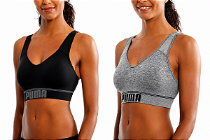 Kit com 2 Tops Esportivos Puma - Cinza/ Preto