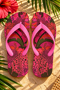 Chinelo Farm Jangada – Estampa Rosa Pink Onça FARM