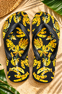 Chinelo Farm Jangada – Estampa Banana Honey Gold Preto Farm
