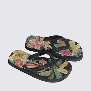 Chinelo Farm Jangada – Estampa Print Riqueza Tropical Preto