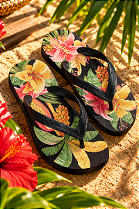 Chinelo Farm Jangada – Estampa Print Riqueza Tropical Preto
