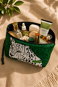 Necessaire Farm Ora Bolas G – Estampa Onça Urbana Verde FARM