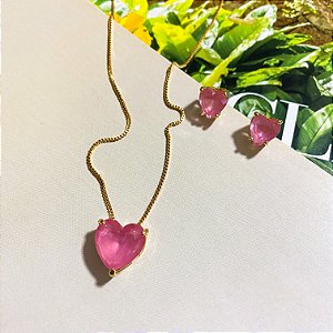 Conjunto coração em cristal