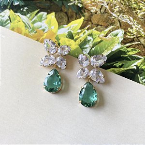 Brinco gotas zircônias cristal e turmalina