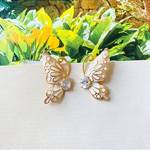 Brinco borboleta lateral detalhe gota em zircônia