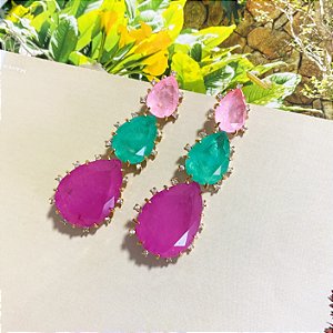 Brinco gotas fusion cravejadas