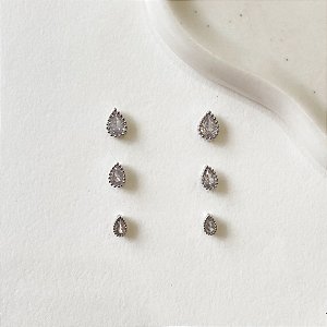 Trio brincos gota em zircônia