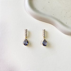 Brinco base cravejada com gota em zircônia