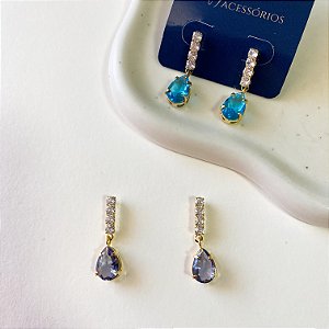 Brinco base cravejada com gota em zircônia