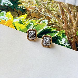 Brinco Retangular Orgânico 2 Banhos Com Zircônia