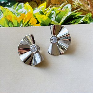 Brinco Orgânico Zircônia Banho Ródio Branco