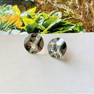 Brinco Redondo Orgânico Banho Ródio Branco