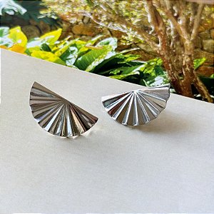 Brinco Leque Banho Ródio Branco Feminino