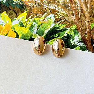 Brinco Oval Liso Banho Ouro Feminino