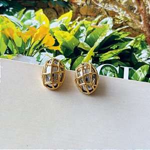 Brinco Oval Orgânico Banho Ouro e Ródio