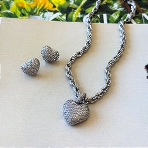 Conjunto Cordão Baiano Pingente Coração