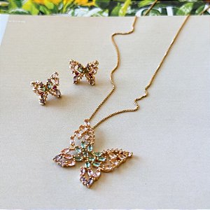 Conjunto Borboleta Cravejado em Zircônias