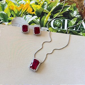 Conjunto Zircônia Fúcsia