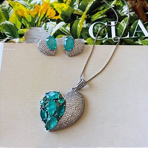 Conjunto Coração Cravejado Pedra Fusion