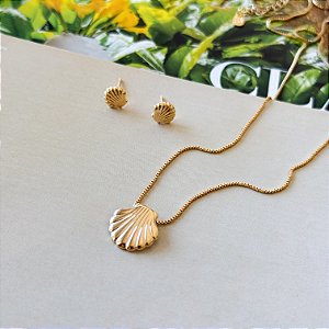 Conjunto Colar e Brincos Conchinha Lisa