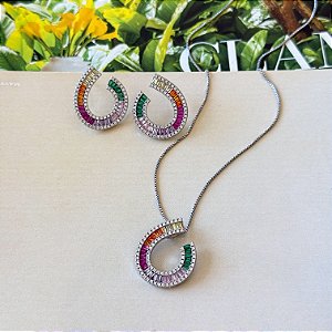 Conjunto Gota com Zircônias Coloridas