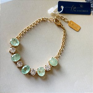 Pulseira Pedra Verde com Zircônia Banho Ouro