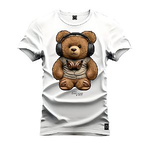 Camiseta Pluz Size Tamanho Especial Premium Estampada Em Alta Definição Com Qualidade 4K 100% Algodão Confortável Urso De Fone