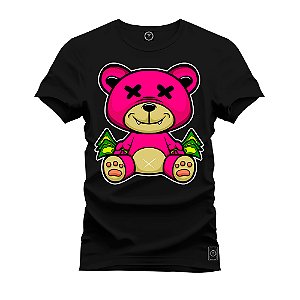Camiseta Pluz Size Tamanho Especial Premium Estampada Em Alta Definição Com Qualidade 4K 100% Algodão Confortável Urso Rosa X