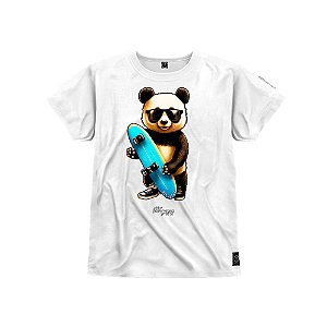 Camiseta Infantil Premium Estampada Em Alta Definição Com Qualidade 4K 100% Algodão Confortável Urso Skater