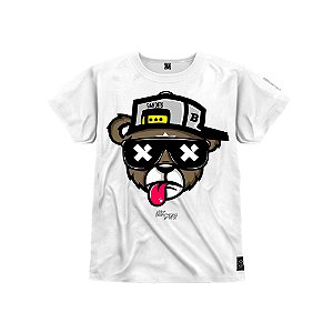 Camiseta Infantil Premium Estampada Em Alta Definição Com Qualidade 4K 100% Algodão Confortável Urso Boné Bolado
