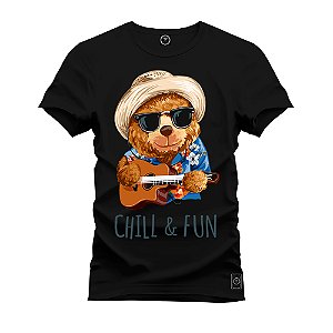 Camiseta Pluz Size Tamanho Especial Premium Estampada Em Alta Definição Com Qualidade 4K 100% Algodão Confortável Urso Paz E Violão